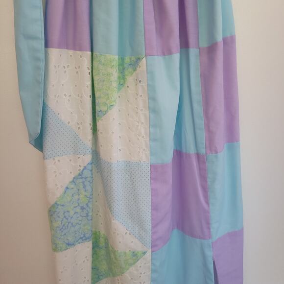 Vintage Midge Grant Patchwork Maxi Skirt Pastel Elastic Waist 60s 70s Women 8 - Picture 8 of 14